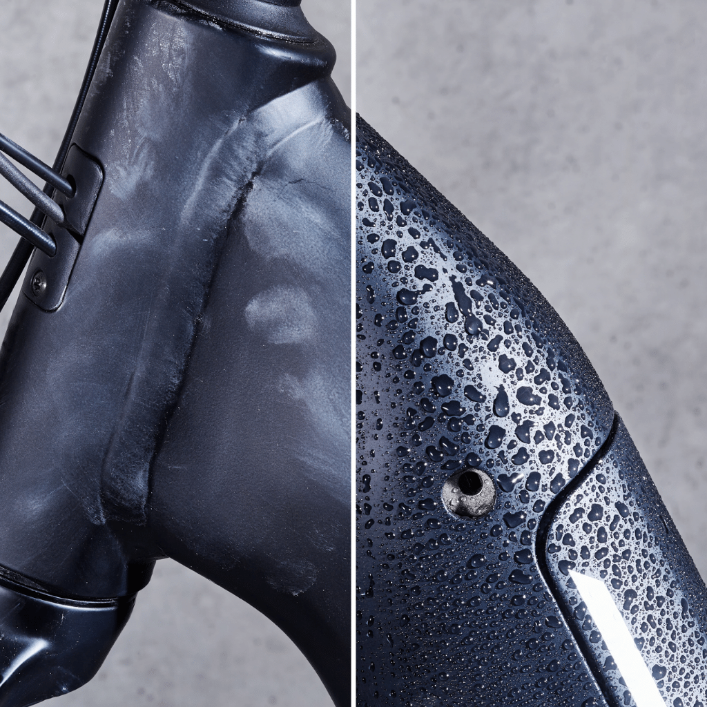 image of before and after application of sonax bike polish wax