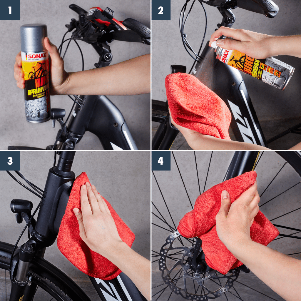 image of application process of sonax bike polish wax